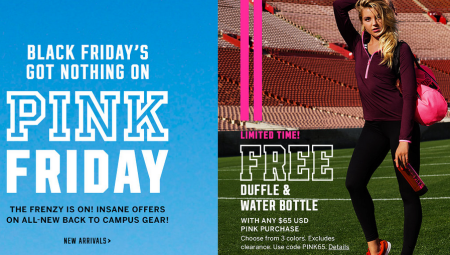 Free Duffle & Water Bottle with $65 Pink Purchase at Victoria’s Secret