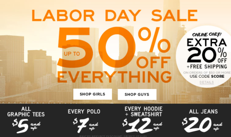 Up to 70% Off Everything + Free $20 Cash Card at Aeropostale