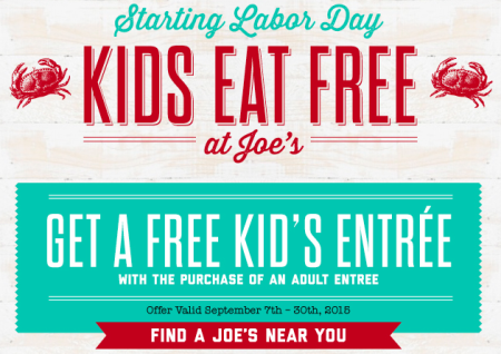 Free Kid's Meal w/ Adult Entree Purchase at Joe's Crab Shack (10/31 Only!)