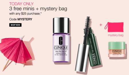 Free Trio of Mini Favorites + Mystery Bag with $25 Clinique Purchase (9/18 Only)