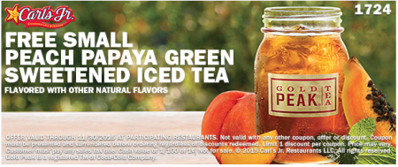 Free Carl's Jr Peach Papaya Tea (Print Now!)