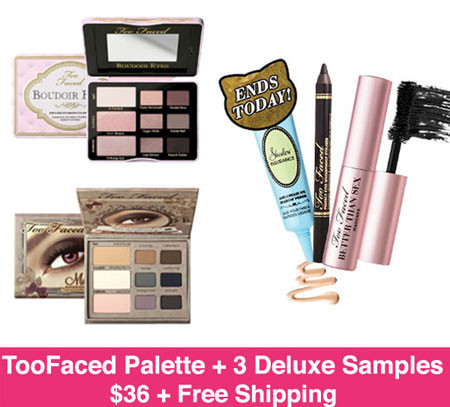 *HOT* $36 TooFaced Eye Shadow Palette & 3 Deluxe Makeup Samples + Free Shipping (10/19 Only)