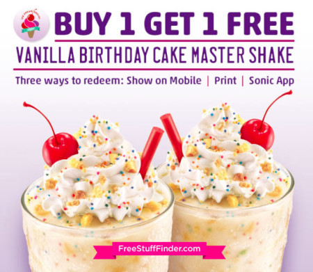 Buy 1 Get 1 Free Vanilla Birthday Cake Cone at Sonic