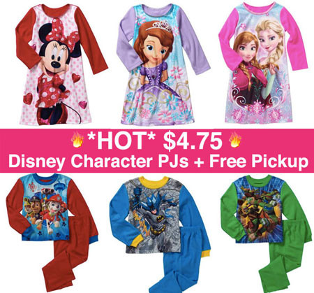 *HOT* $4.75 Disney Character PJs + Free Store Pickup