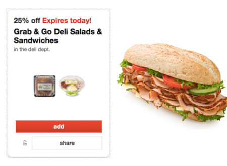 25% Off Grab & Go Deli Salads & Sandwiches Cartwheel Offer (3/26 Only)