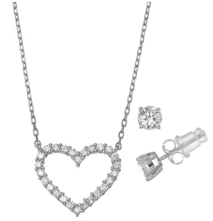 $15.99 (Reg $75) Sterling Silver Heart Necklace & Earring Set + Free Store Pickup