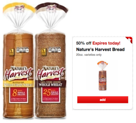 $0.79 (Reg $2.49) Nature's Harvest Bread at Target