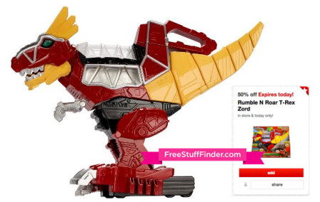 50% Off Power Rangers Rumble N Roar T-Rex Zord Cartwheel Offer (12/16 Only)