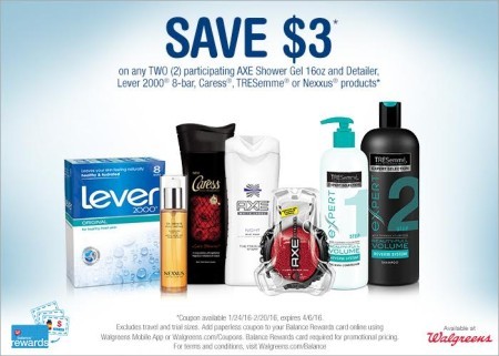 *HOT* $3.00 Off Axe, Lever 2000, Caress, TRESemme & Nexxus Coupon