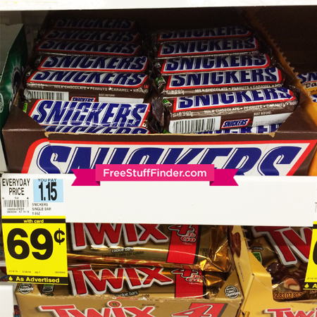 $0.30 (Reg $1.15) M&M's or Snickers Candy at Rite Aid