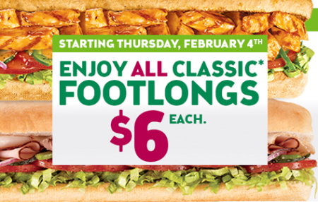 $6 Subway Classic Footlongs