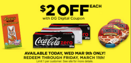 $2.00 Off Reese's, Coke Zero & Tombstone DG Coupon (3/9)