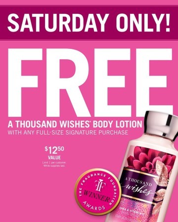*HOT* Free Body Lotion w/ Full Size Signature Purchase at Bath & Body Works (4/30 Only)