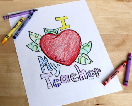 FREE I Love My Teacher Coloring Page
