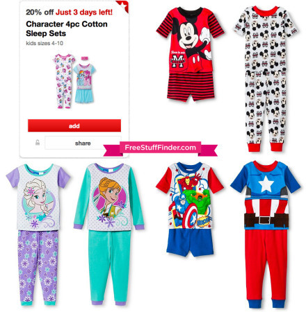 20% Off Kid’s Character 4-Piece Sleep Sets Cartwheel Offer