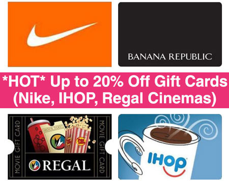 *HOT* Up to 20% Off Gift Cards (Nike, IHOP, Regal)