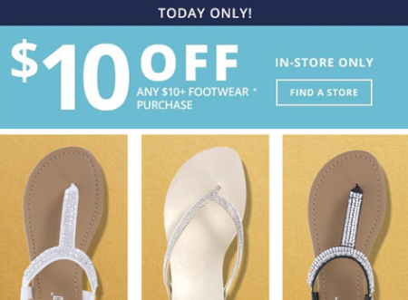 $10 Off $10+ Footwear Purchase at Payless (= FREE Shoes)