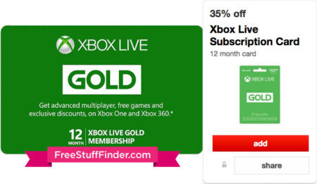 *HOT* 35% Off Xbox Live Gold 12-Month Subscription Cartwheel Offer