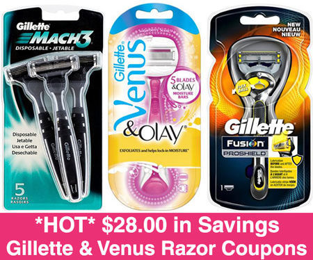*HOT* $28.00 in Gillette & Venus Razor Coupons