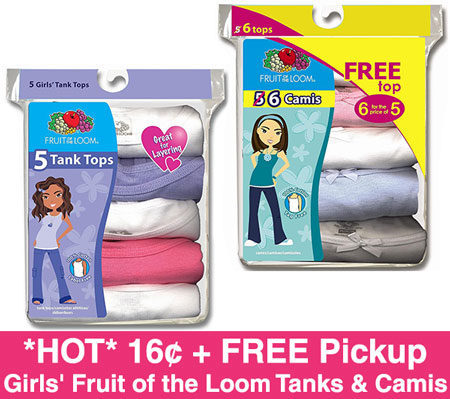 *HOT* 16¢ Girls' Fruit of the Loom Tanks + FREE Pickup