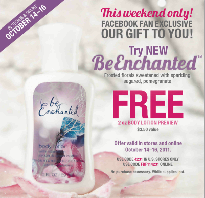 Free Be Enchanted Body Lotion at Bath and Body Works