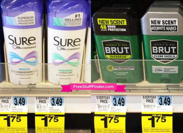 *HOT* $0.25 (Reg $3.49) Brut or Sure Deodorant at Rite Aid