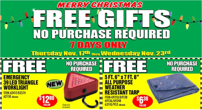 FREE Gifts at Harbor Freight - No Purchase Required