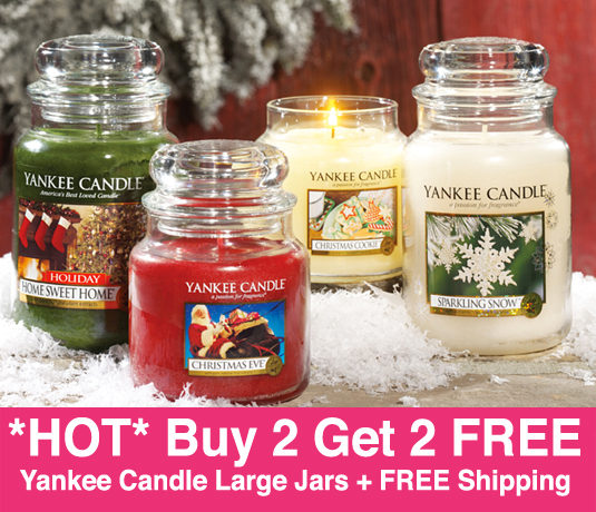 Buy 2 Get 2 FREE Large Yankee Candles + FREE Shipping (Only $14 Each!)