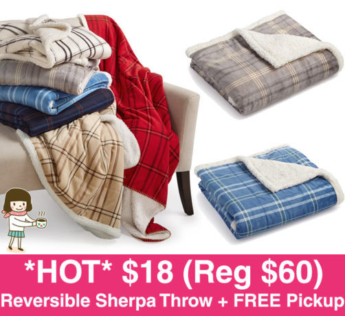 *HOT* $18 (Reg $60) Martha Stewart Reversible Sherpa Throw + FREE Pickup