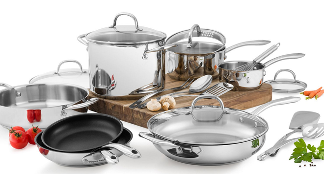 $99.98 (Reg $235) Wolfgang Puck 18-Piece Cookware + FREE Store Pickup