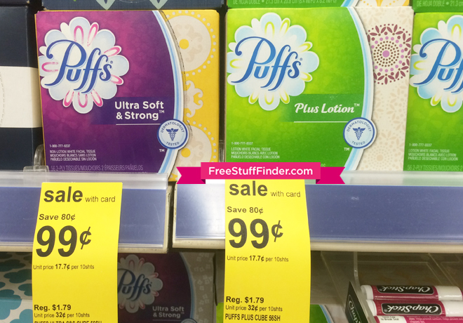 $0.74 (Reg $1.79) Puffs Facial Tissue at Walgreens