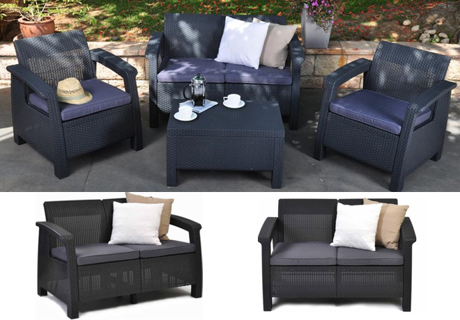 $119 (Reg $159) Patio Resin Love Seat with Cushions + FREE Shipping