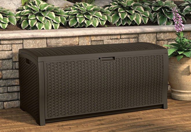 $79 (Reg $111) Suncast Wicker Resin 99-Gallon Deck Box + FREE Shipping