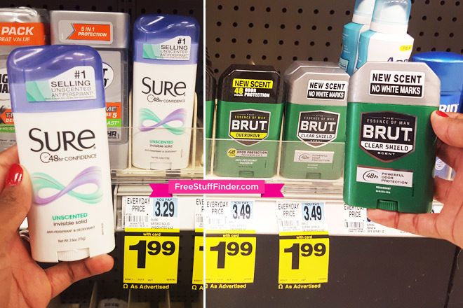 $0.99 (Reg $3.49) Brut or Sure Deodorant at Rite Aid