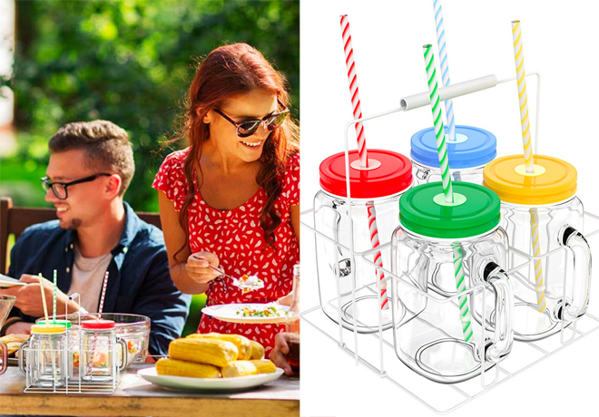 $15.99 (Reg $40) 4-Pack Mason Jar Tumblers with Holder