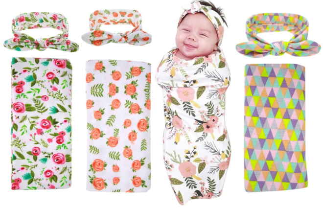 $21.49 (Reg $40) 3-Pack Swaddle & Headband Set