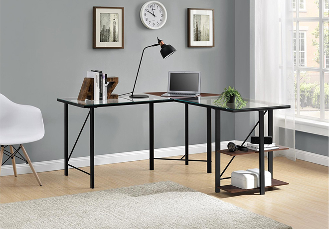 $79.99 (Reg $150) Aden Corner Glass Computer Desk + FREE Shipping