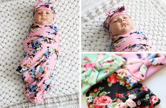 $13.99 (Reg $28) Ultra Soft Flower Swaddle Blanket & Bow Beanie