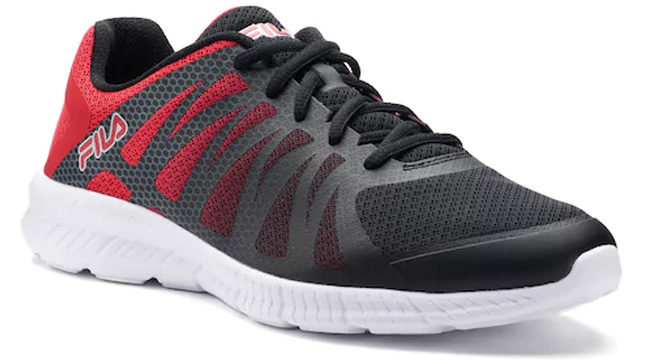Red and black FILA shoes