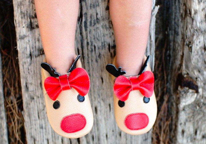 $12.99 (Reg $35) Christmas Leather Baby Moccasins