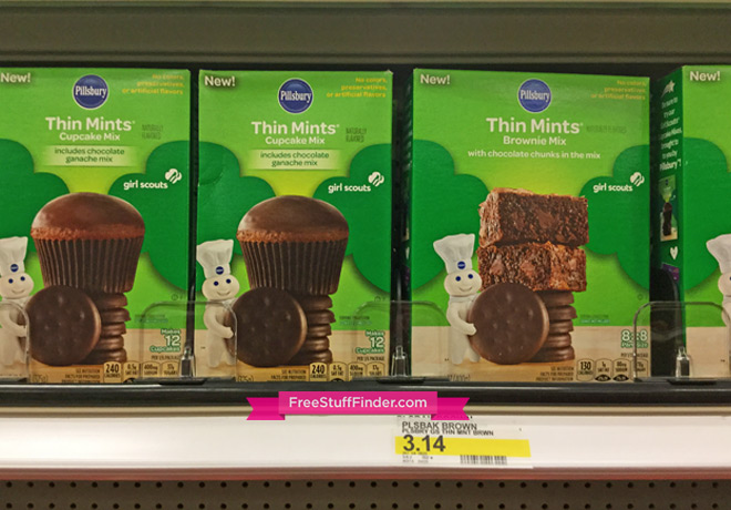 Shelf with green baking mix boxes