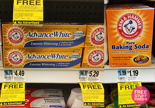 Toothpaste and Baking soda on the shelf