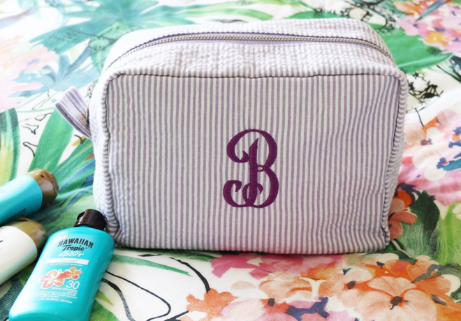 $9.99 (Reg $24) Personalized Seersucker Cosmetic Bags