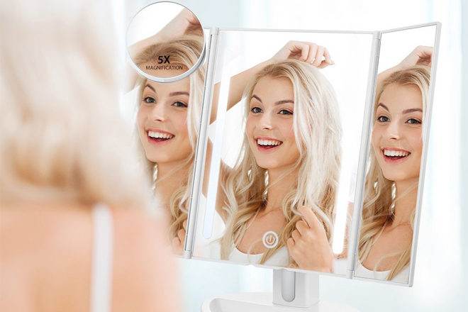 *HOT* $16.99 (Reg $26) Jerrybox Trifold LED Makeup Mirror with Touch Screen