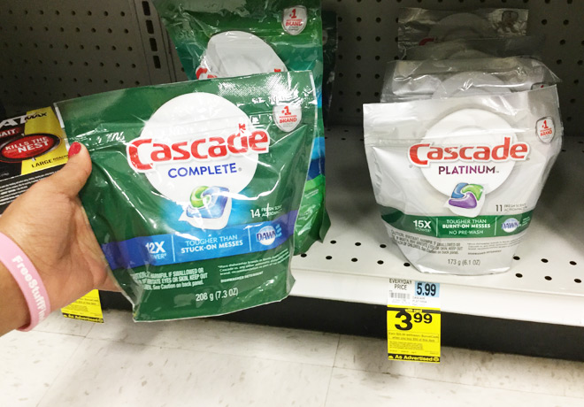 $2.49 (Reg $6) Cascade Platinum or Complete ActionPacs Dishwasher Detergent at Rite Aid