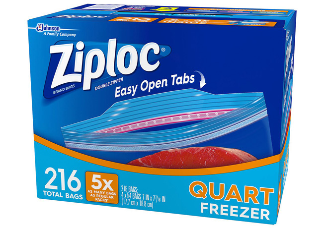 $12.98 Ziploc Freezer Quart Bags 216-Count (Just $0.06 Per Bag) + FREE Pickup