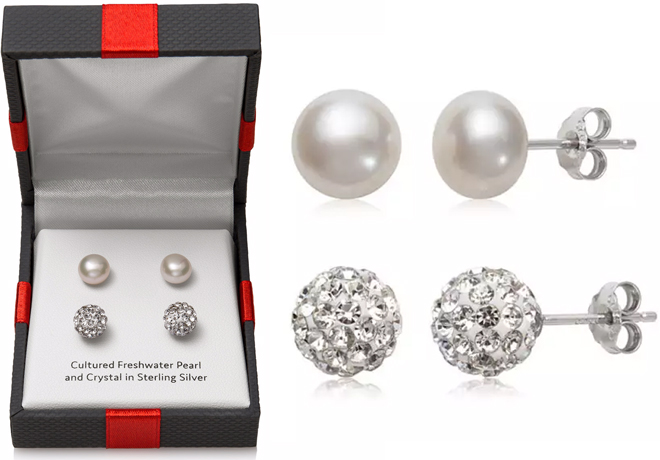 JCPenney: 2-Pairs Cultured Pearl & Crystal Sterling Silver Earrings ONLY $10 (Reg $50)