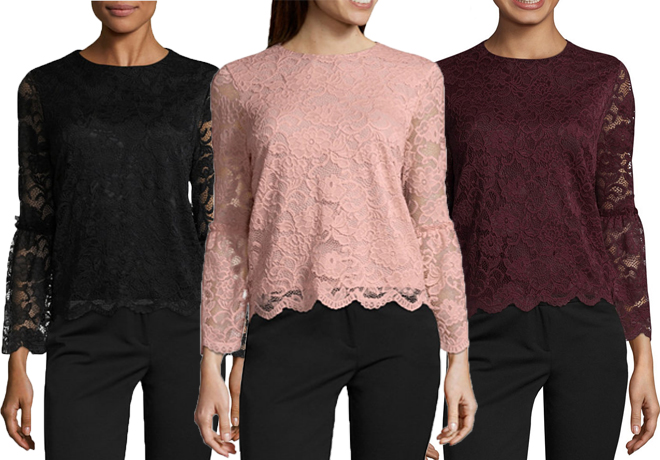 JCPenney: Women's Bell Sleeve Lace Top, Only $6.60 (Regularly $44) - 3 Styles!