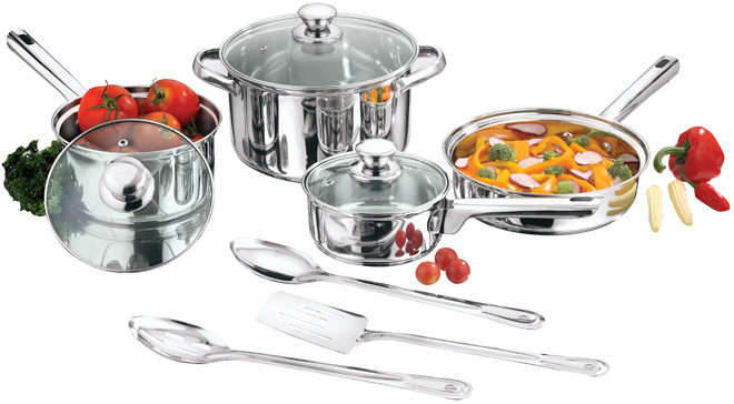 Mainstays 10-Piece Stainless Steel Cookware Set Just $14.99 + FREE Pickup