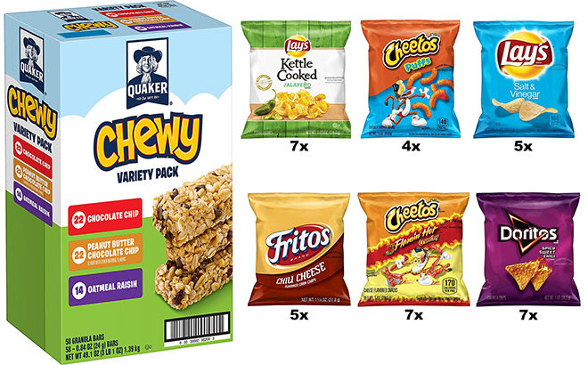 Up to 25% Off Quaker & Frito-Lay Snack Packs + FREE Shipping at Amazon